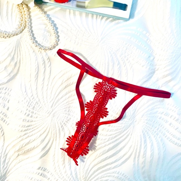 Red Embroidered Hollow Out Lingerie Set - Picture 8 of 8